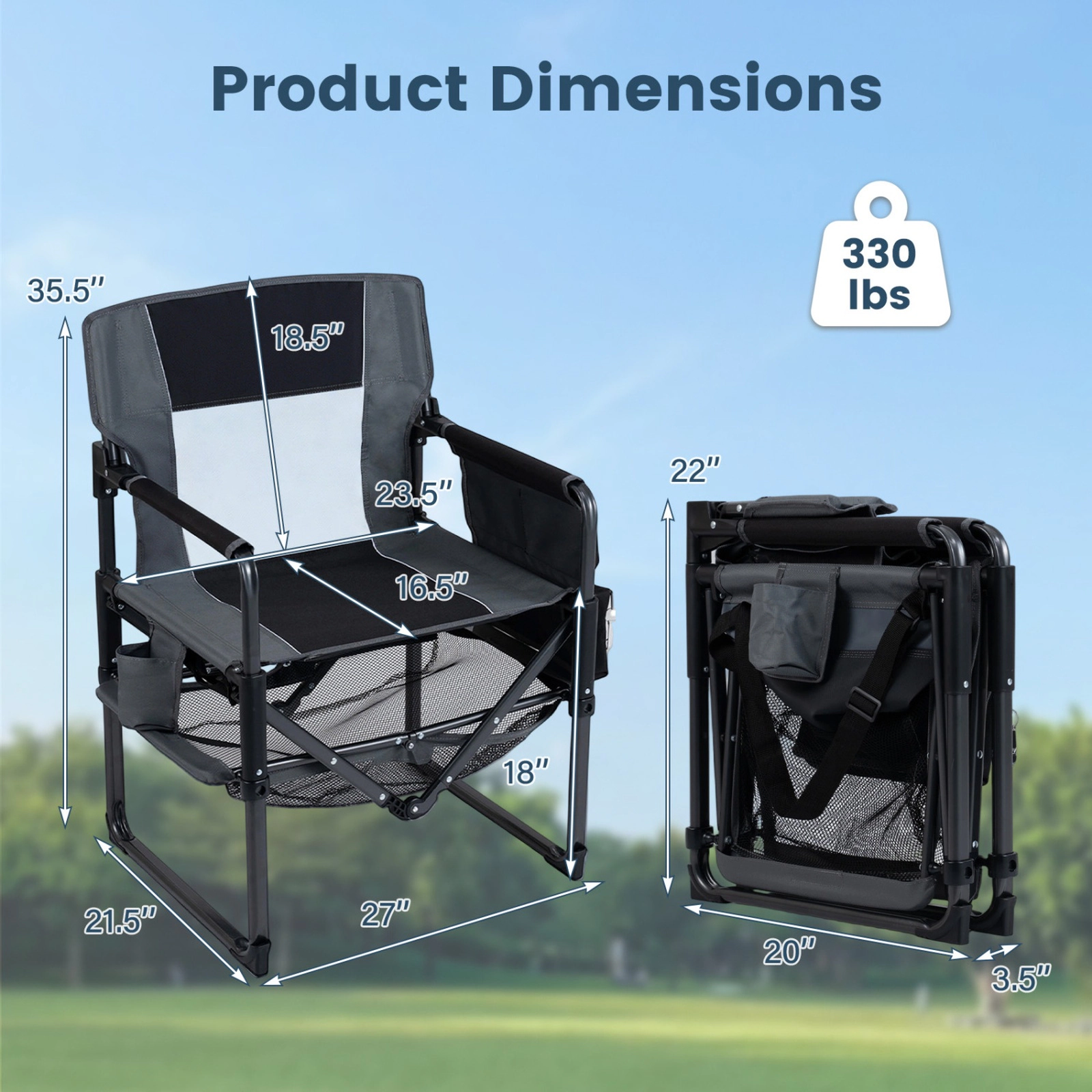 SUGIFT Set of 2 Black Camping Chairs with Cup Holder and Bottle Opener 27-in W 21.5-in D 330-lb Seat Capacity