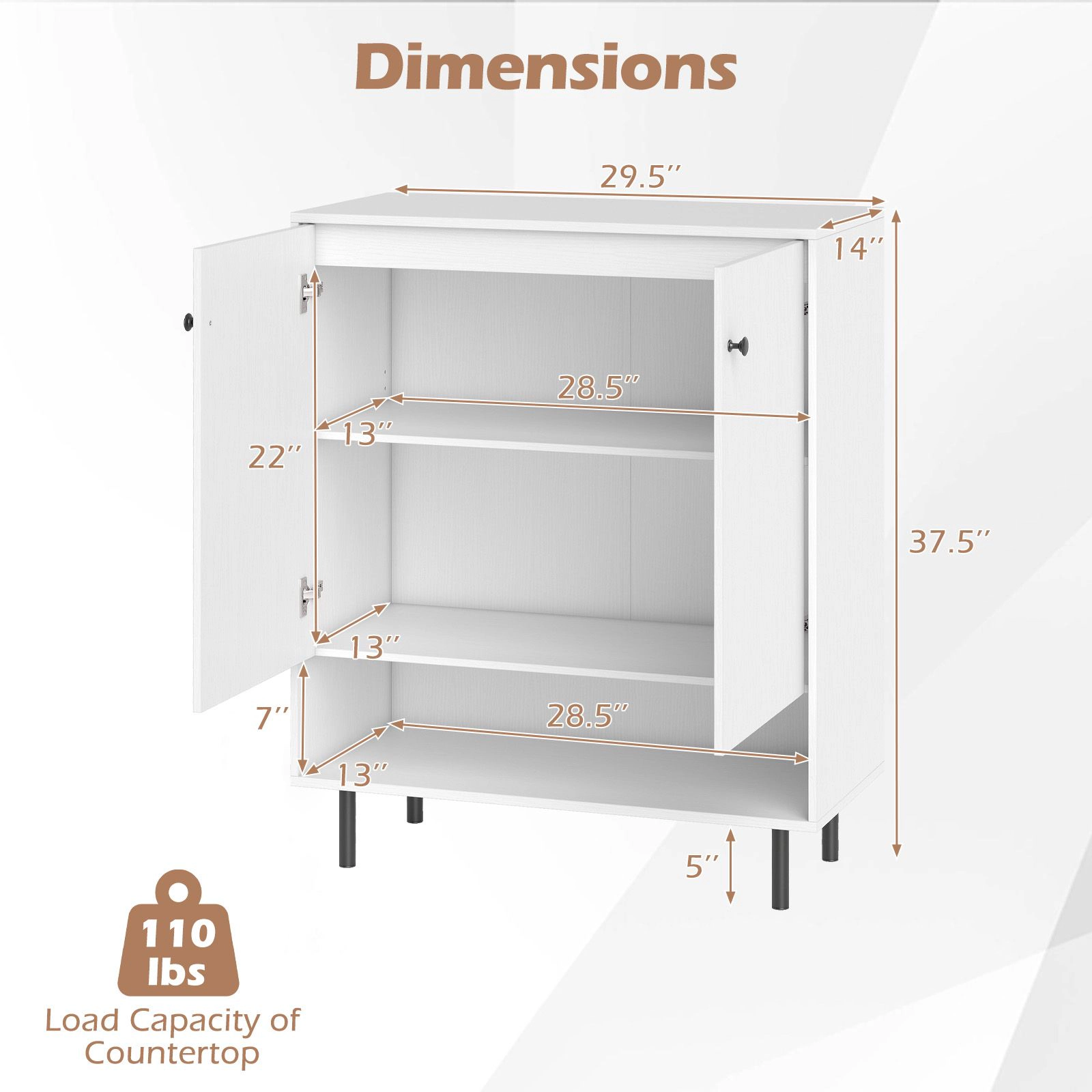 SlickBlue Modern Buffet Cabinet with Adjustable Shelves and Storage White