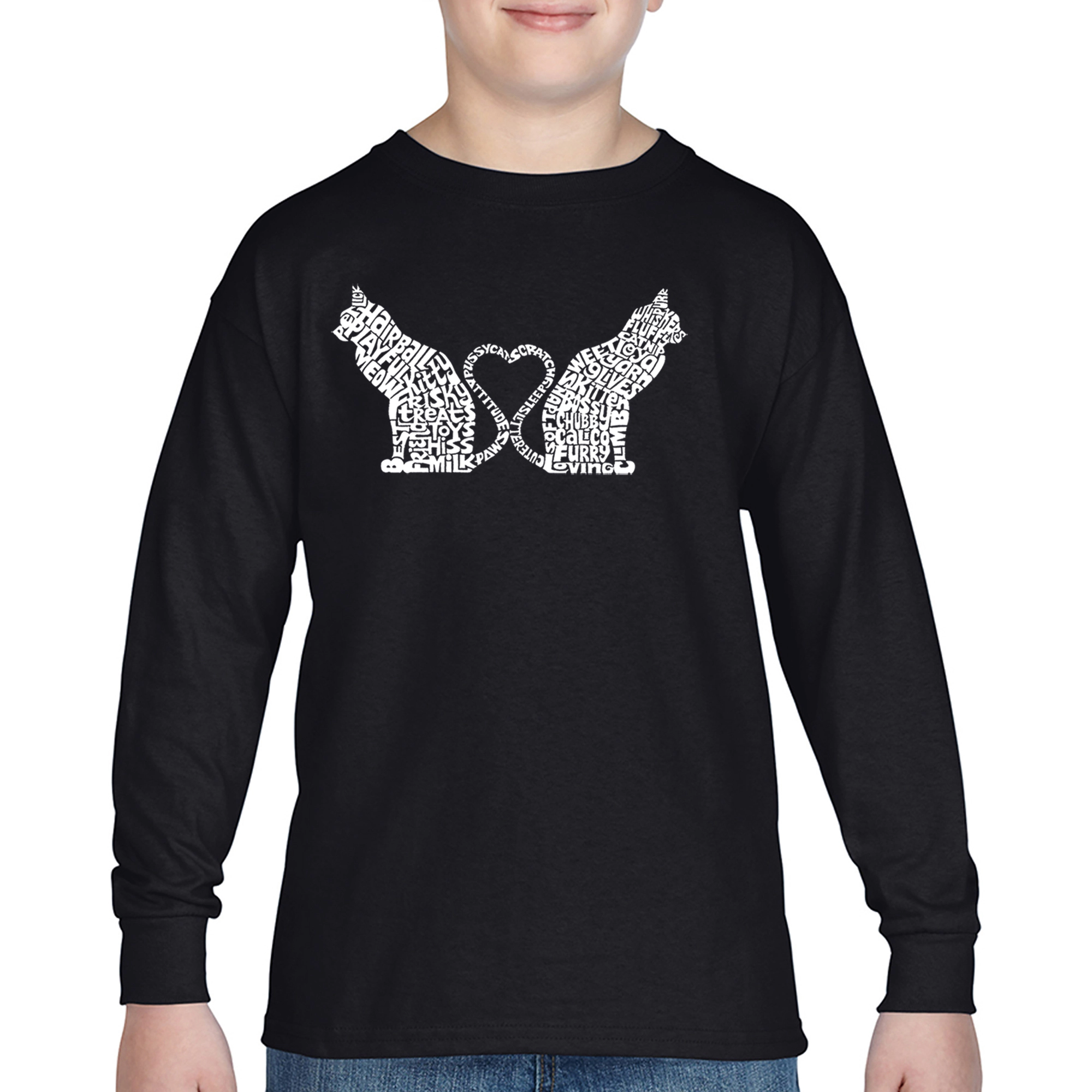 LA Pop Art Boys Long Sleeve T-Shirt - Cat Tail Hearts