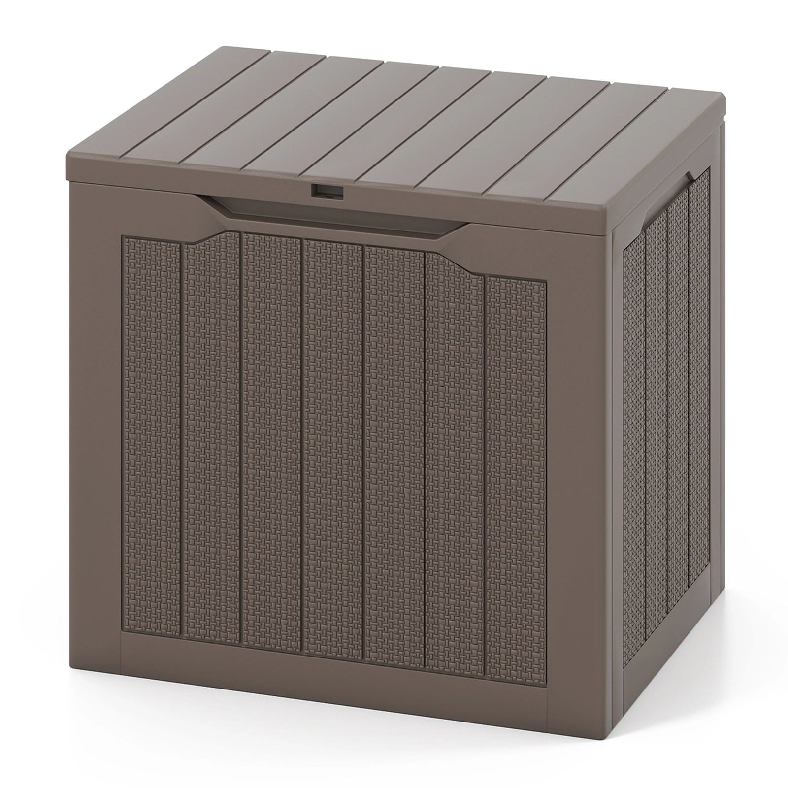 SUGIFT 25-Gal 330-lb Capacity Lockable Brown Wicker Small Deck Box Outdoor Storage Container with Lid