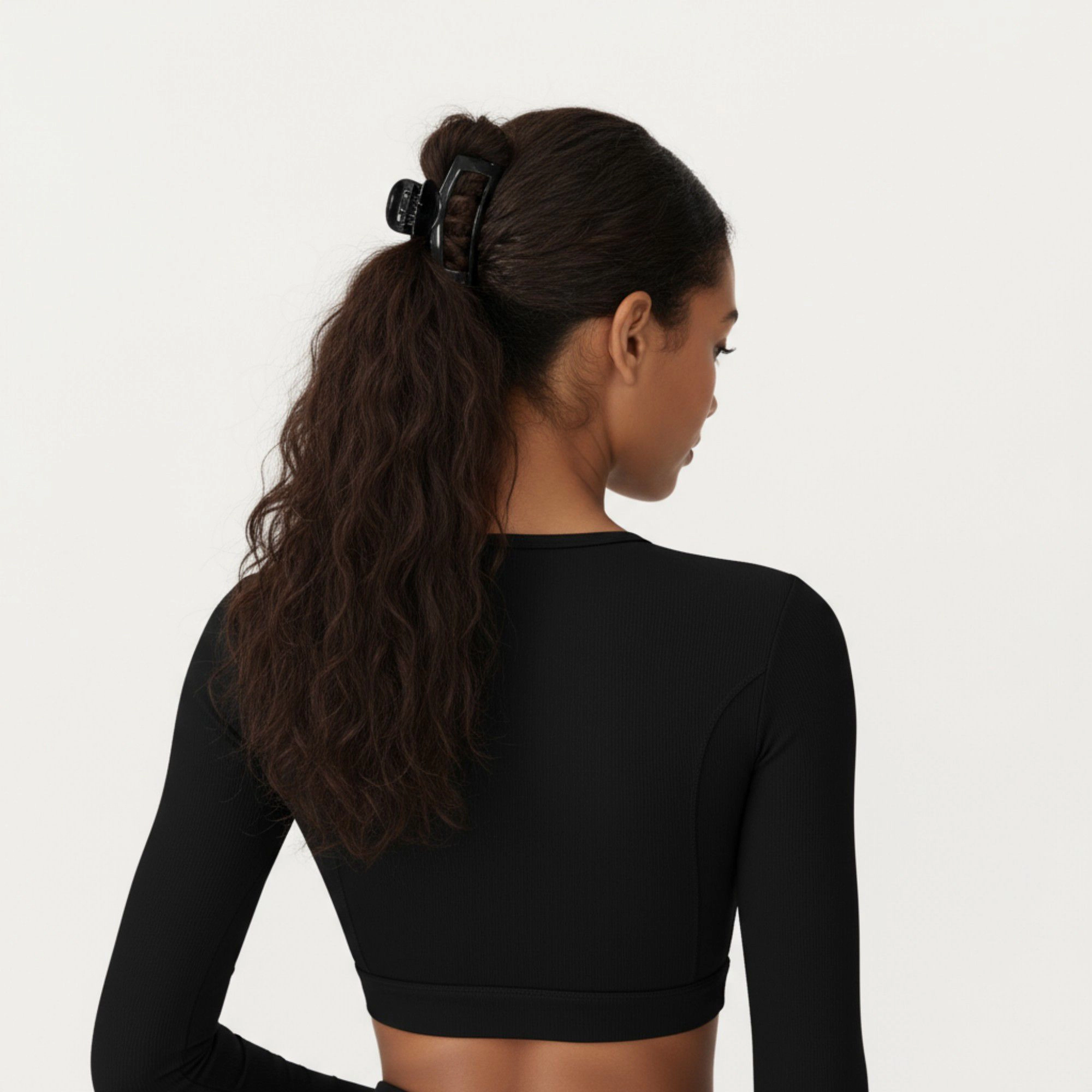 Anna-Kaci Women's Ribbed Cropped Long-Sleeve Top with Square Neckline and Contour Seaming