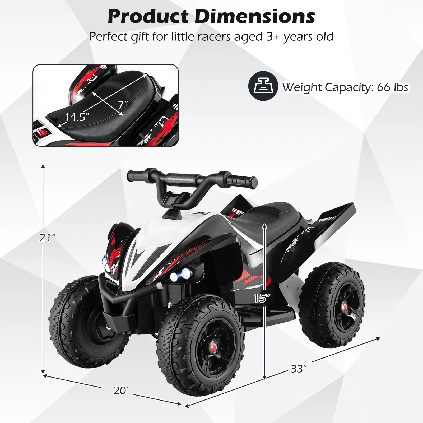 Costway 12V Quad 4 Wheeler Ride on Toy with Music, Light, USB Port, Wireless Connection Navy