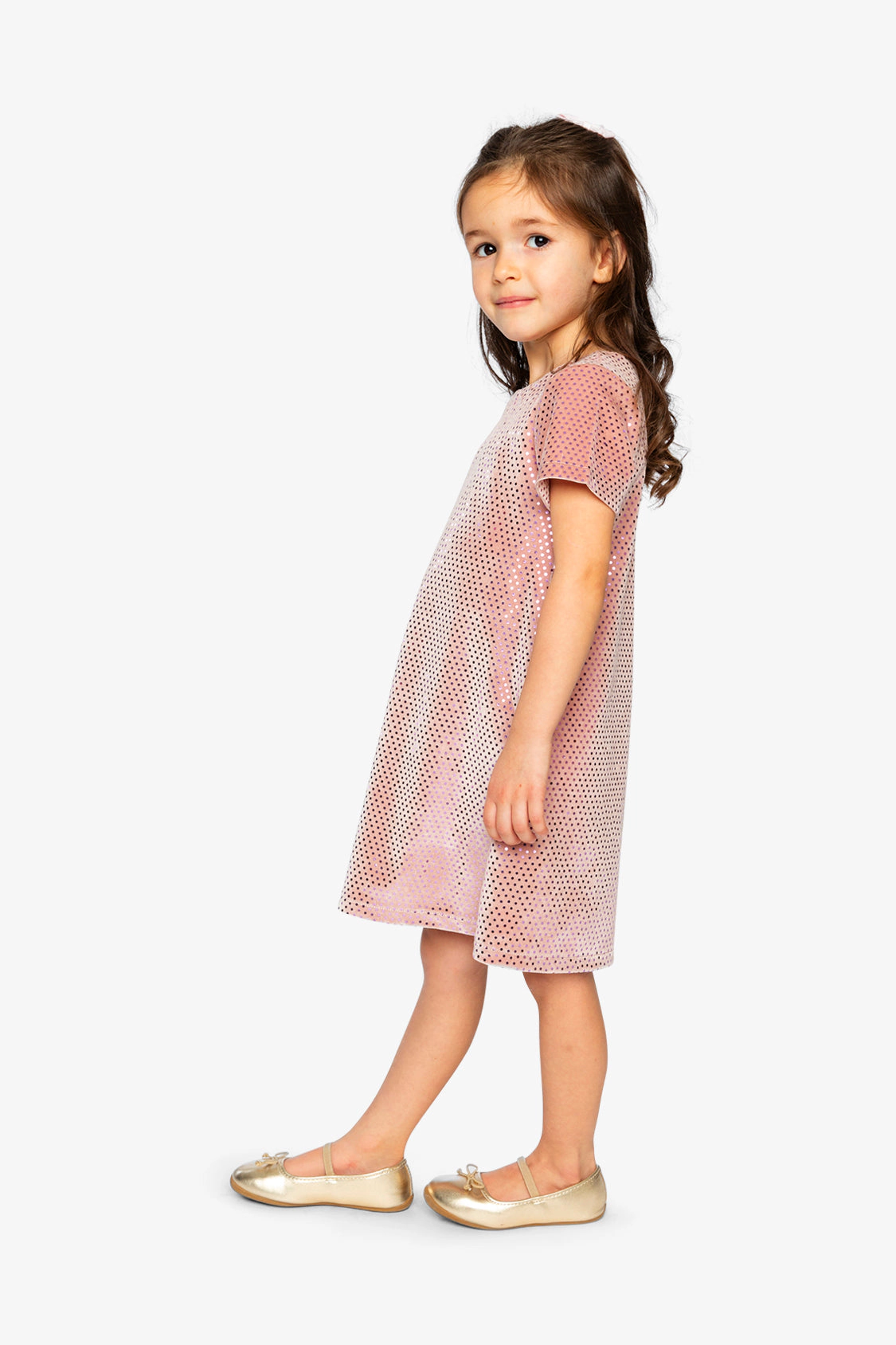 Deux par Deux Girls Short Sleeve A-Line Velour Blend Dress