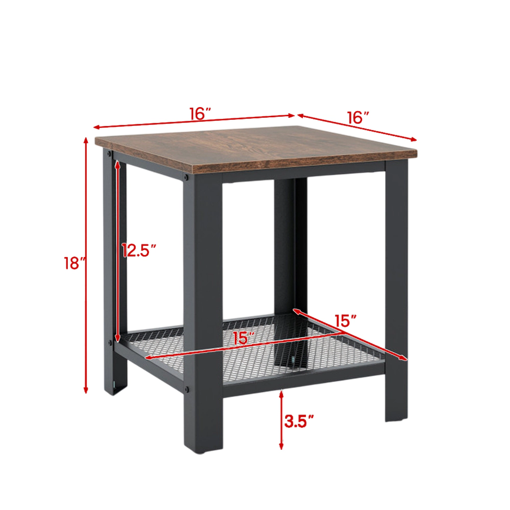 Hivvago Small Space 2-Layer Industrial End Table with Open Storage Shelf