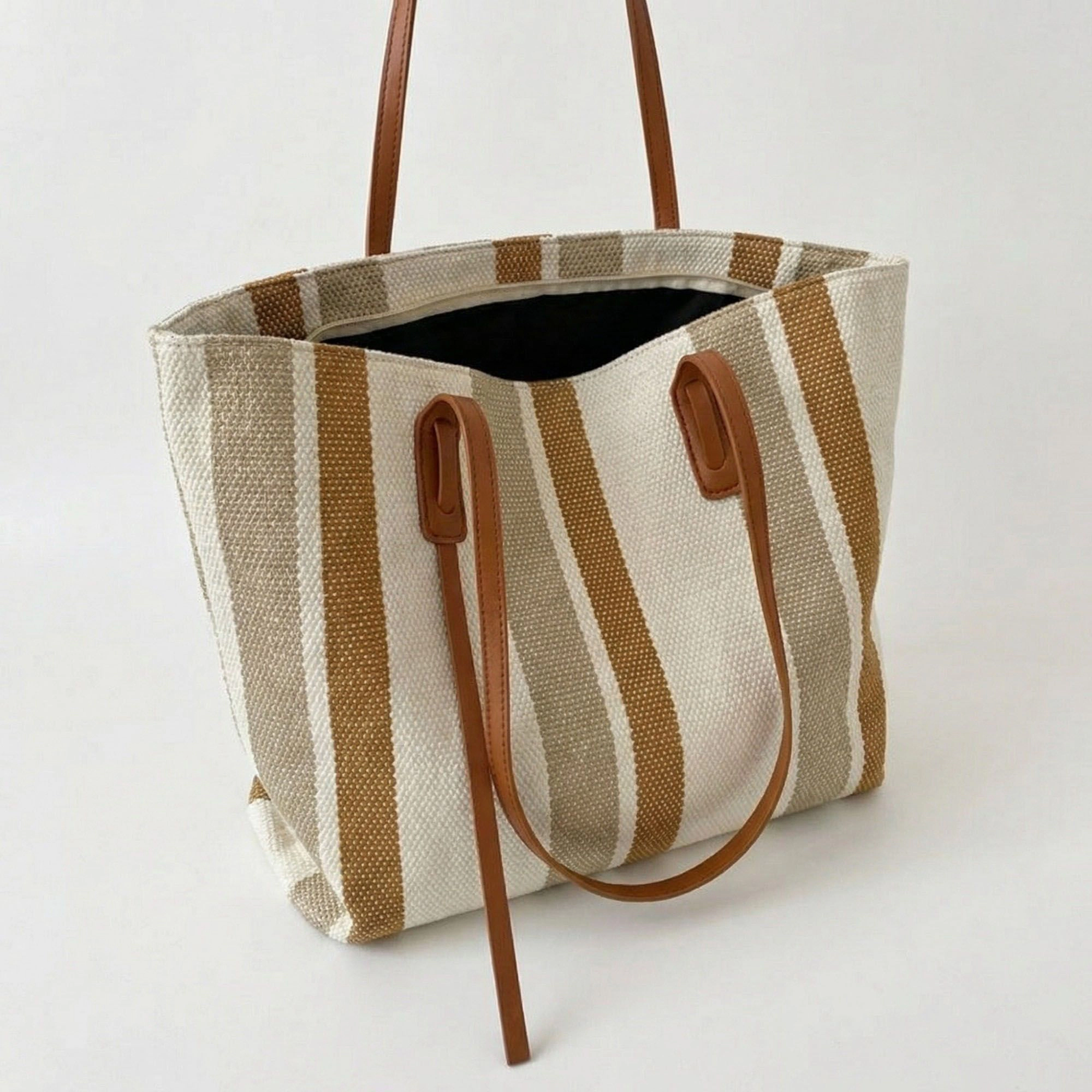 Alilang Women's Striped Canvas Tote Bag with Dual Shoulder Straps and Structured Open Top Design