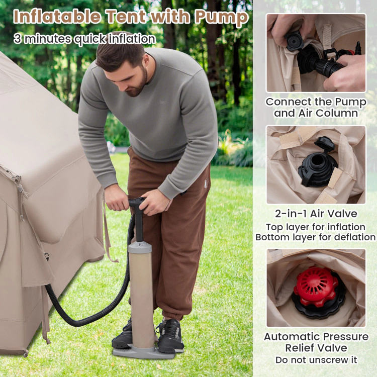 SUGIFT Beige 4 to 6 Person Inflatable Camping Tent with Removable Vestibule Skylight and Carrying Bag
