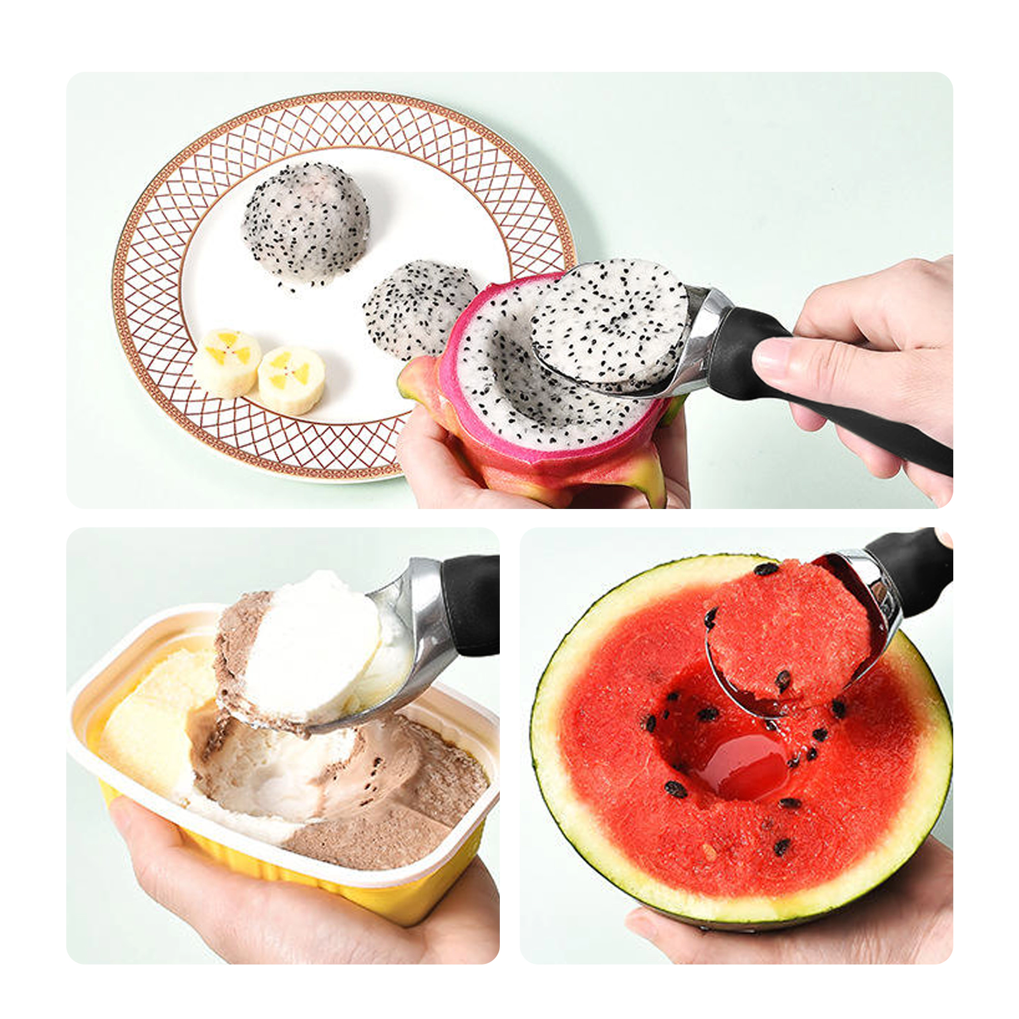 Cheer Collection Heavy Duty Stainless Steel Ice Cream Scoop with Soft Grip Handle and Lid Opener