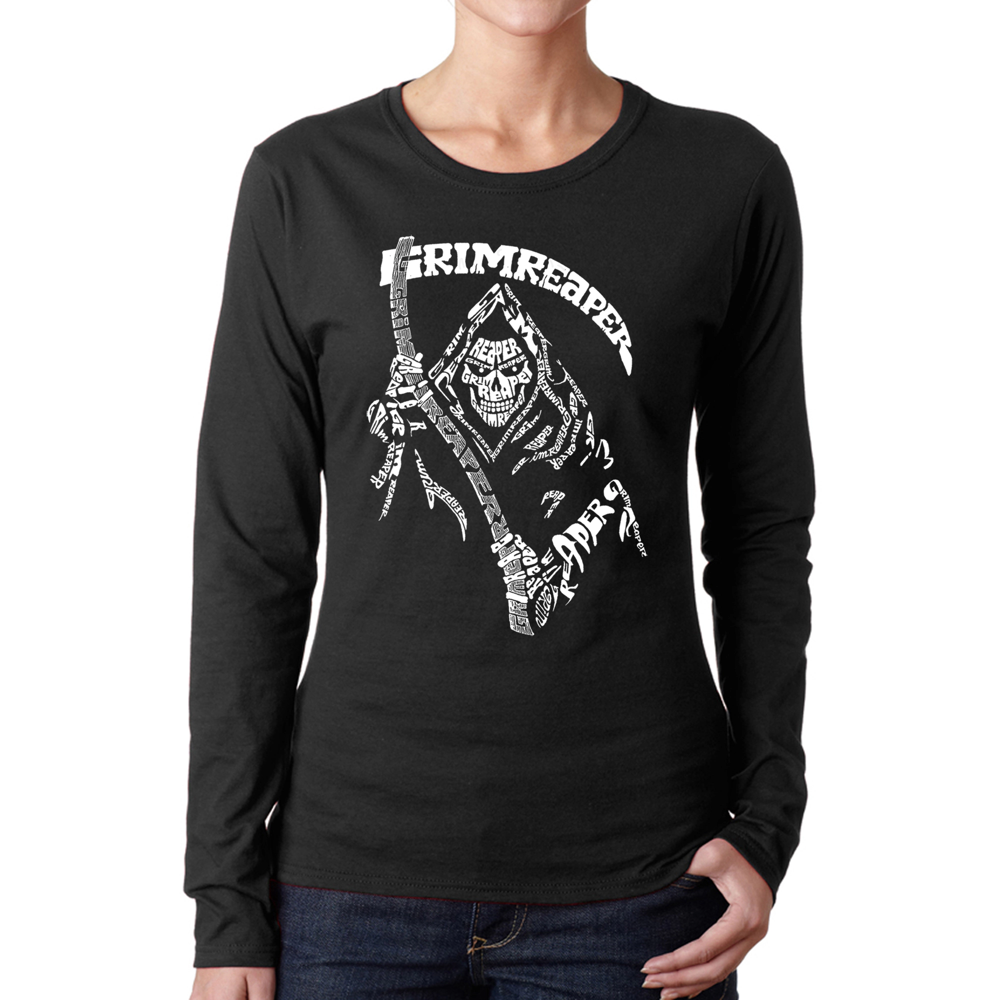 LA Pop Art Women's Word Long Sleeve T-Shirt - Grim Reaper