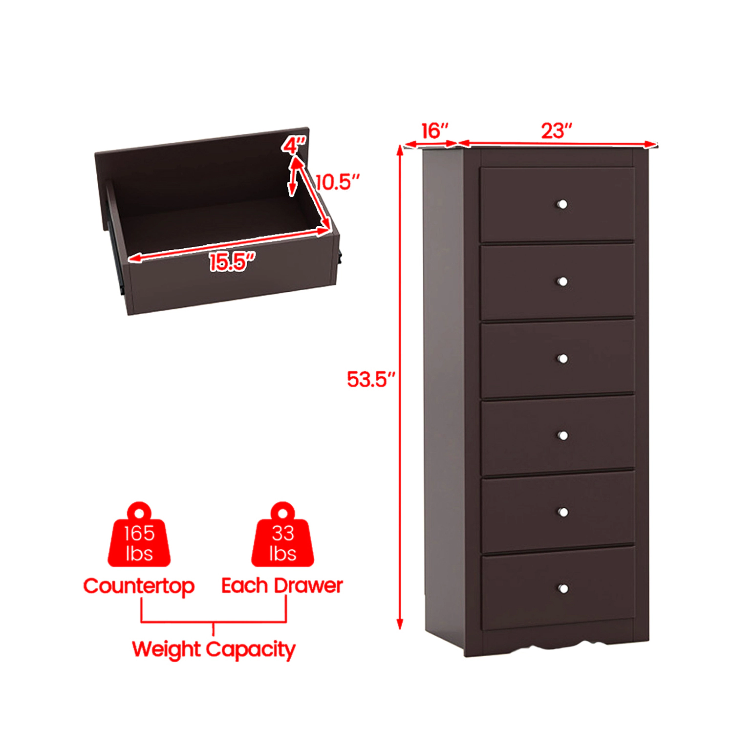 Hivvago Modern Bedroom Dresser with 6 Drawer Compartments