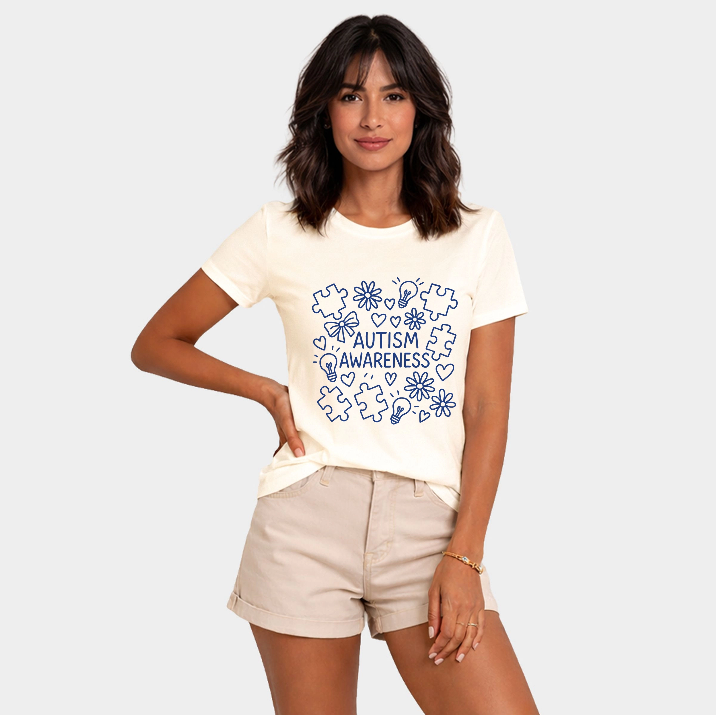 Simply Sage Market - Autism Awareness Puzzle Outline Women's Short Sleeve Graphic T-Shirt