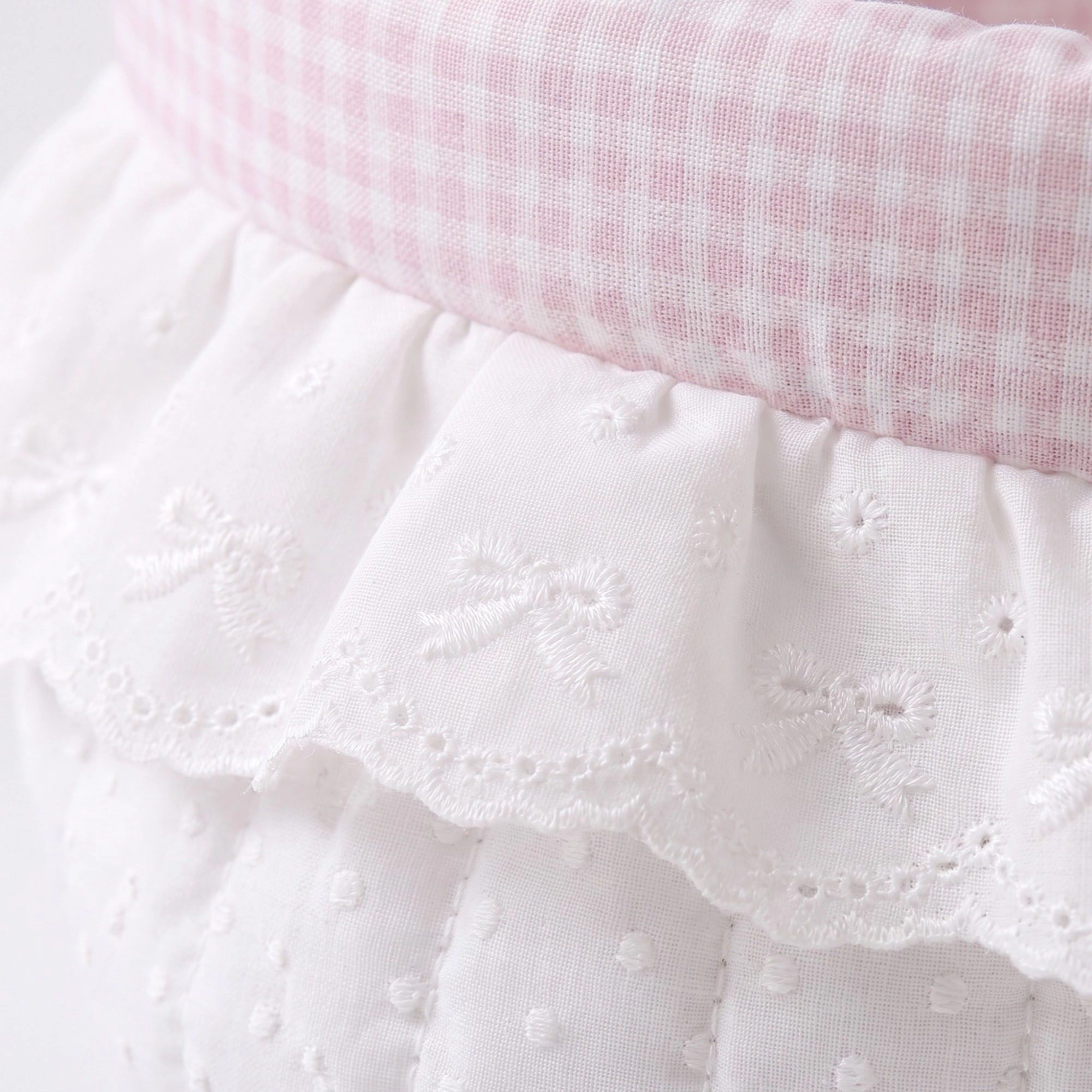 Alilang Women Gingham Polka Dot Quilted Storage Basket with Lace Eyelet Ruffle