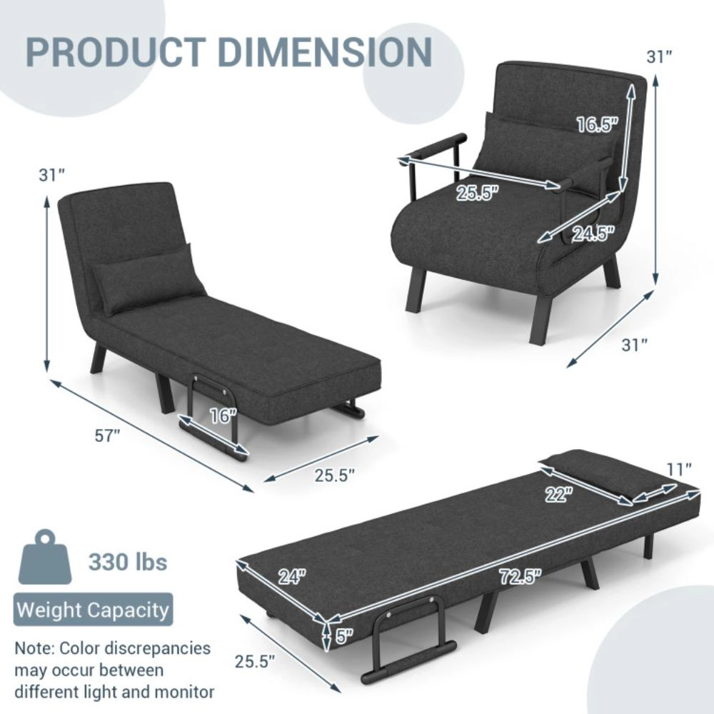Hivvago 6 Position Adjustable Sleeper Sofa Chair with Cushion Convertible Armchair Lounger and Bed