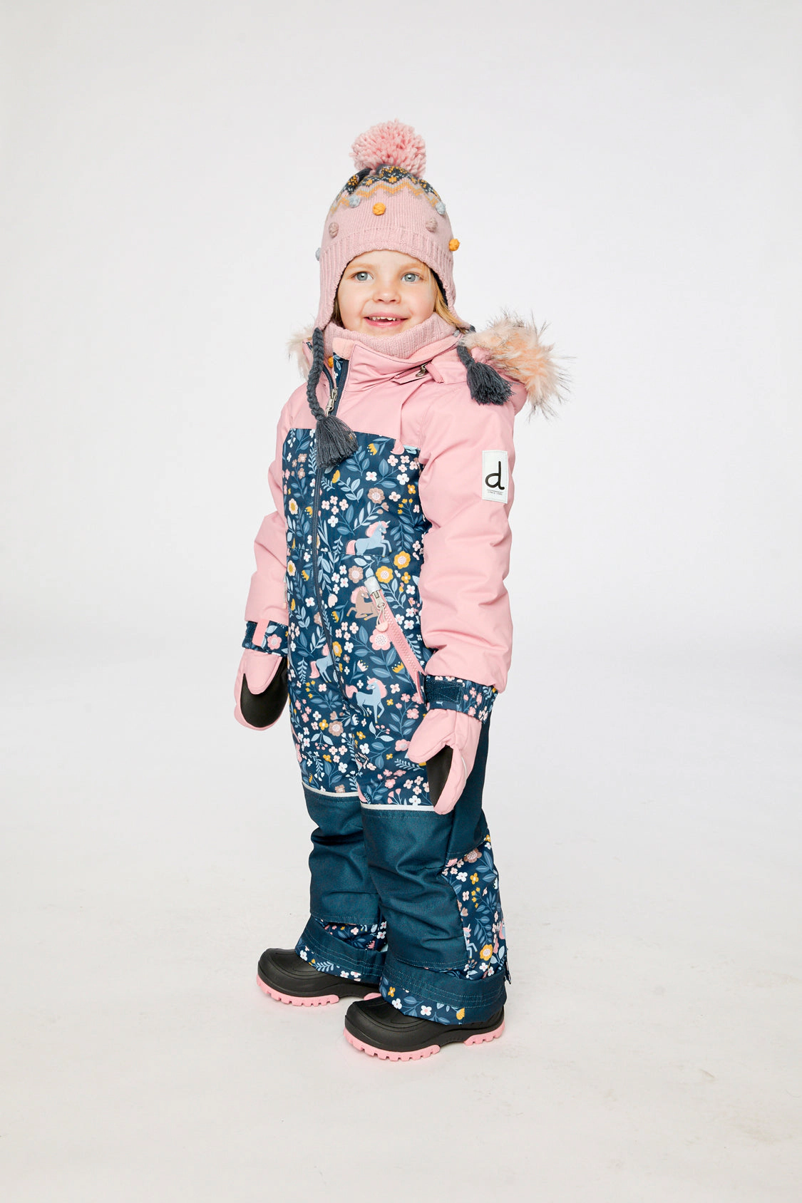 Deux par Girls Unicorn Print One Piece Discover Snowsuit with Detachable Hood