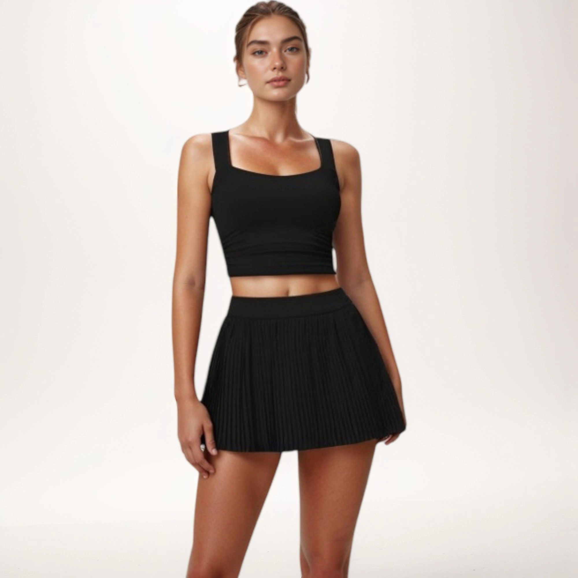 Anna-Kaci Women's High-Waist Pleated Skirt with Built-In Shorts and Stretch Waistband