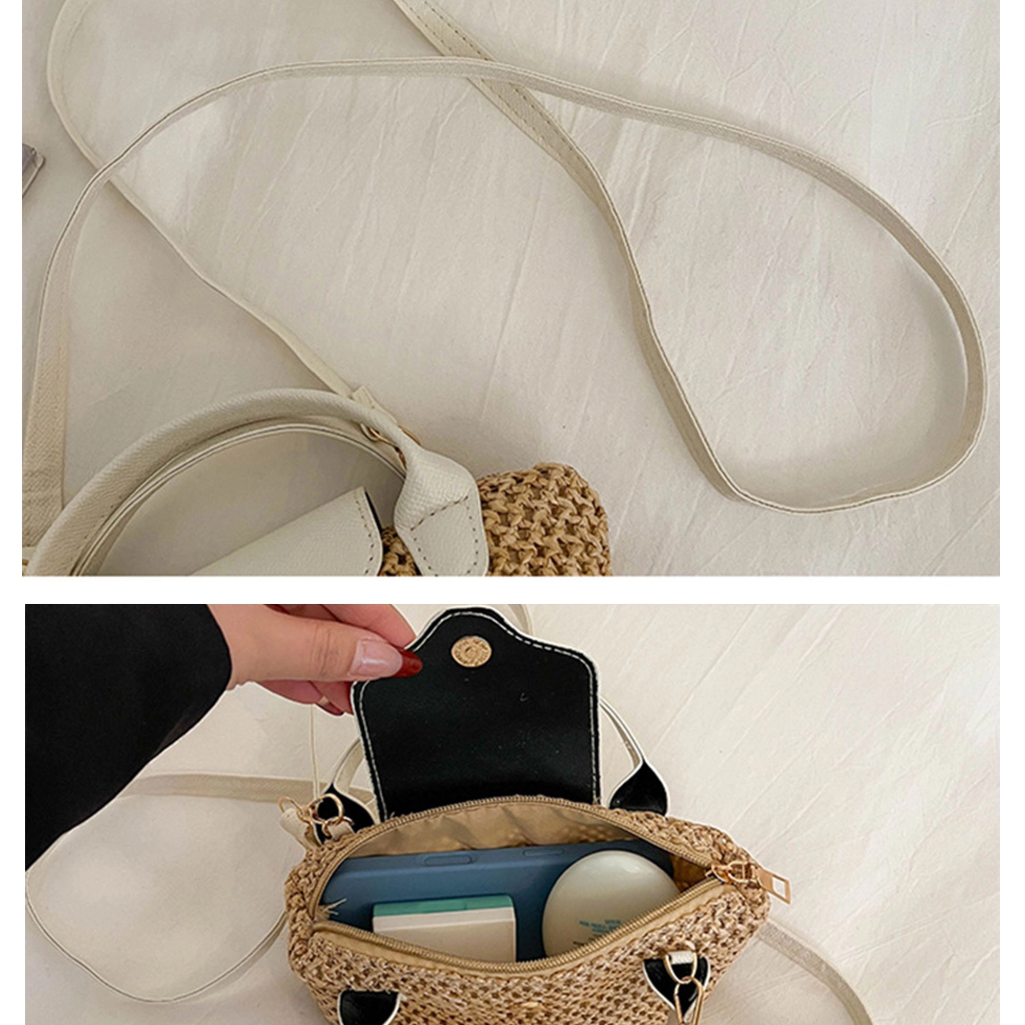 Alilang Women's Mini Woven Crossbody Bag with Top Handle Adjustable Strap and Charm