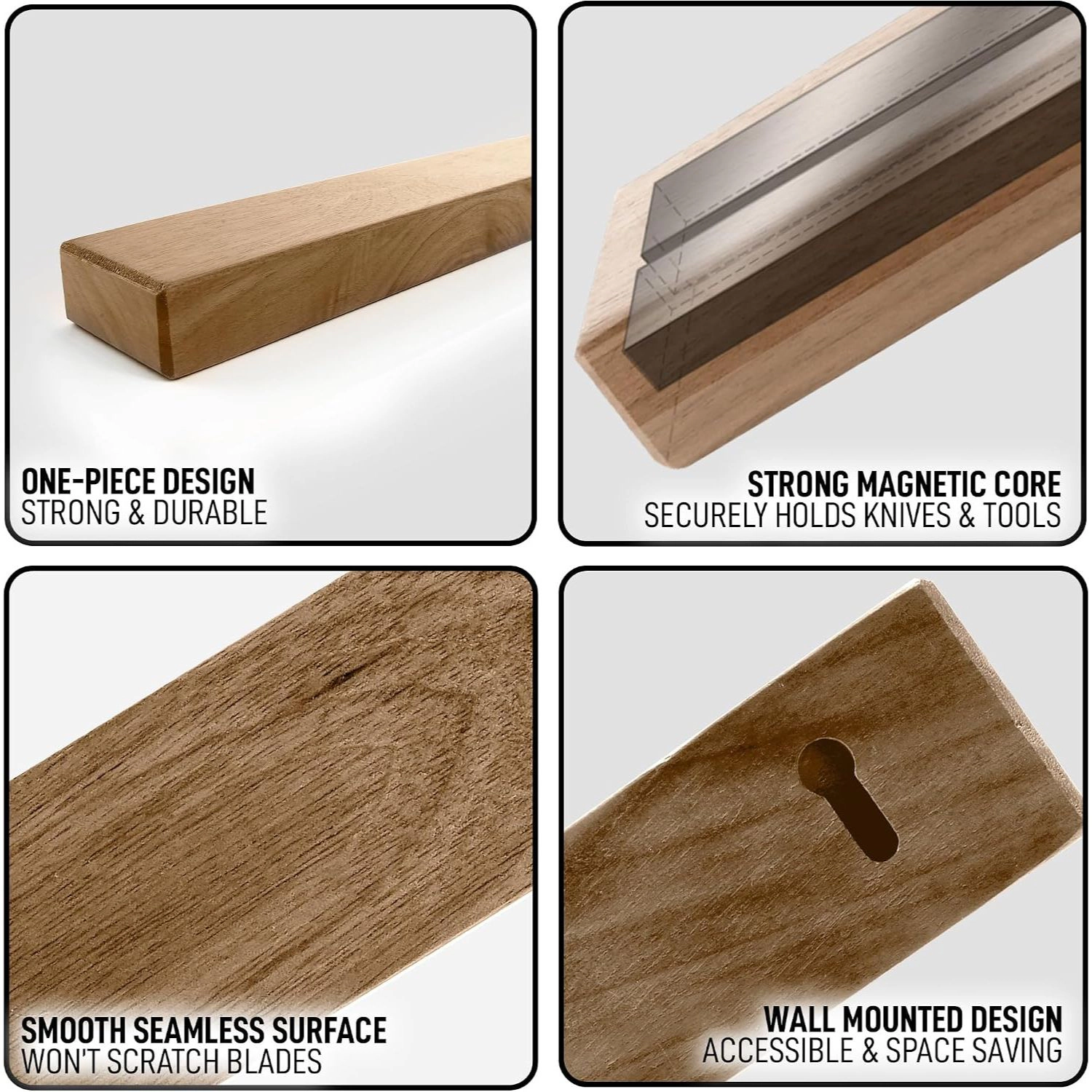 Zulay Kitchen 11.75" Seamless Maple Wood Magnetic Knife Holder