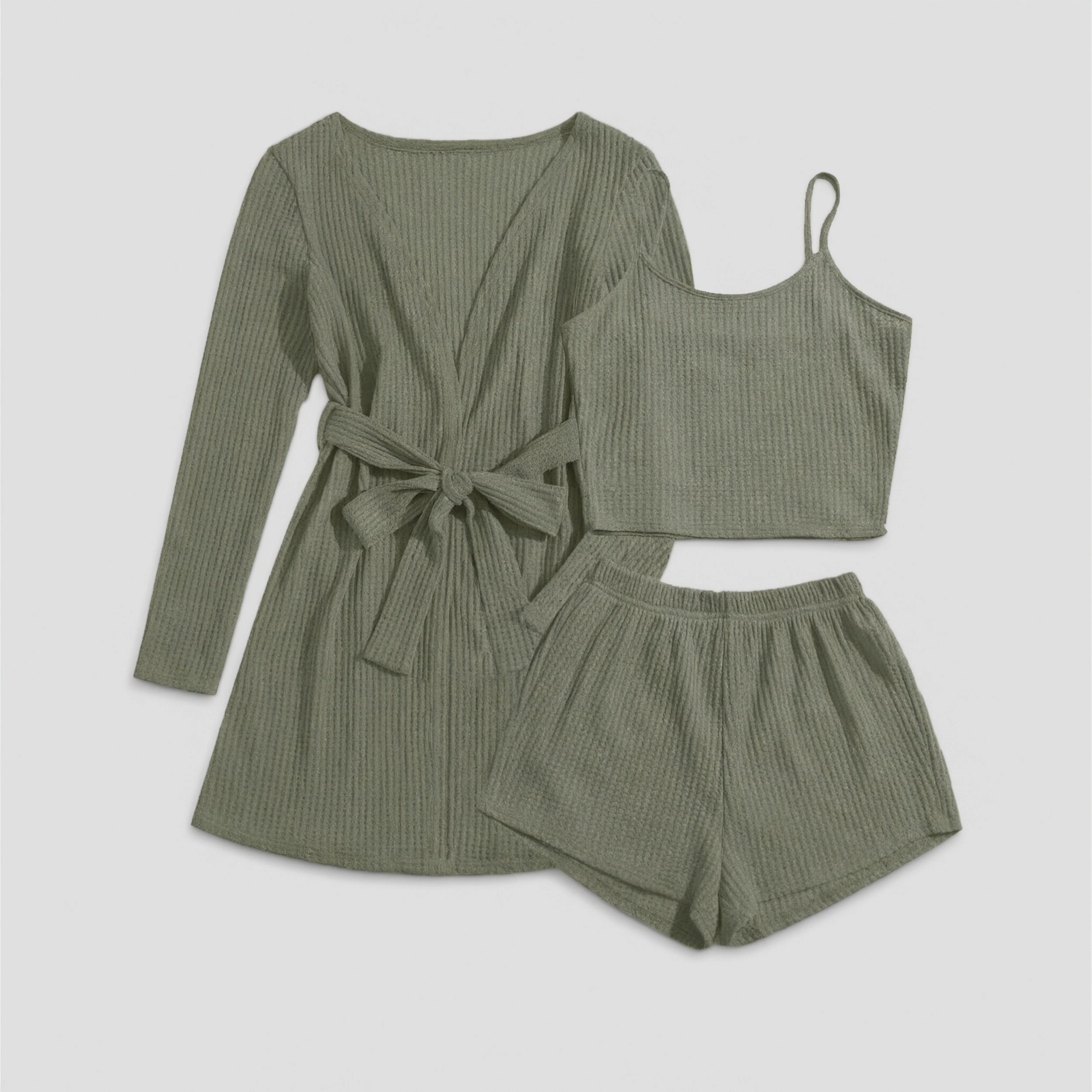 Ekouaer Pajamas for Women Set 3 Piece Lounge Soft Pajama Sets Waffle Knit Tank Top and Shorts