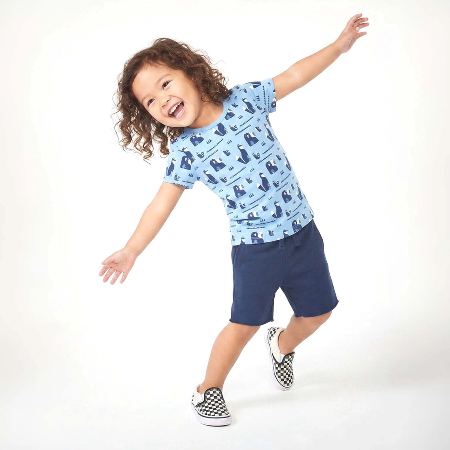 Mightly Toddler Organic Cotton Print Rib Knit Short Sleeve Tee