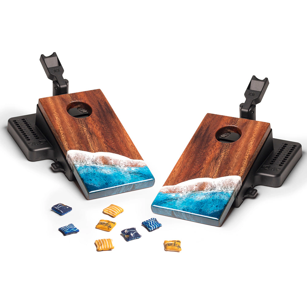 Elakai The Beach Epoxy Resin Mahogany Pathfinder Art Mini Tabletop Cornhole Game