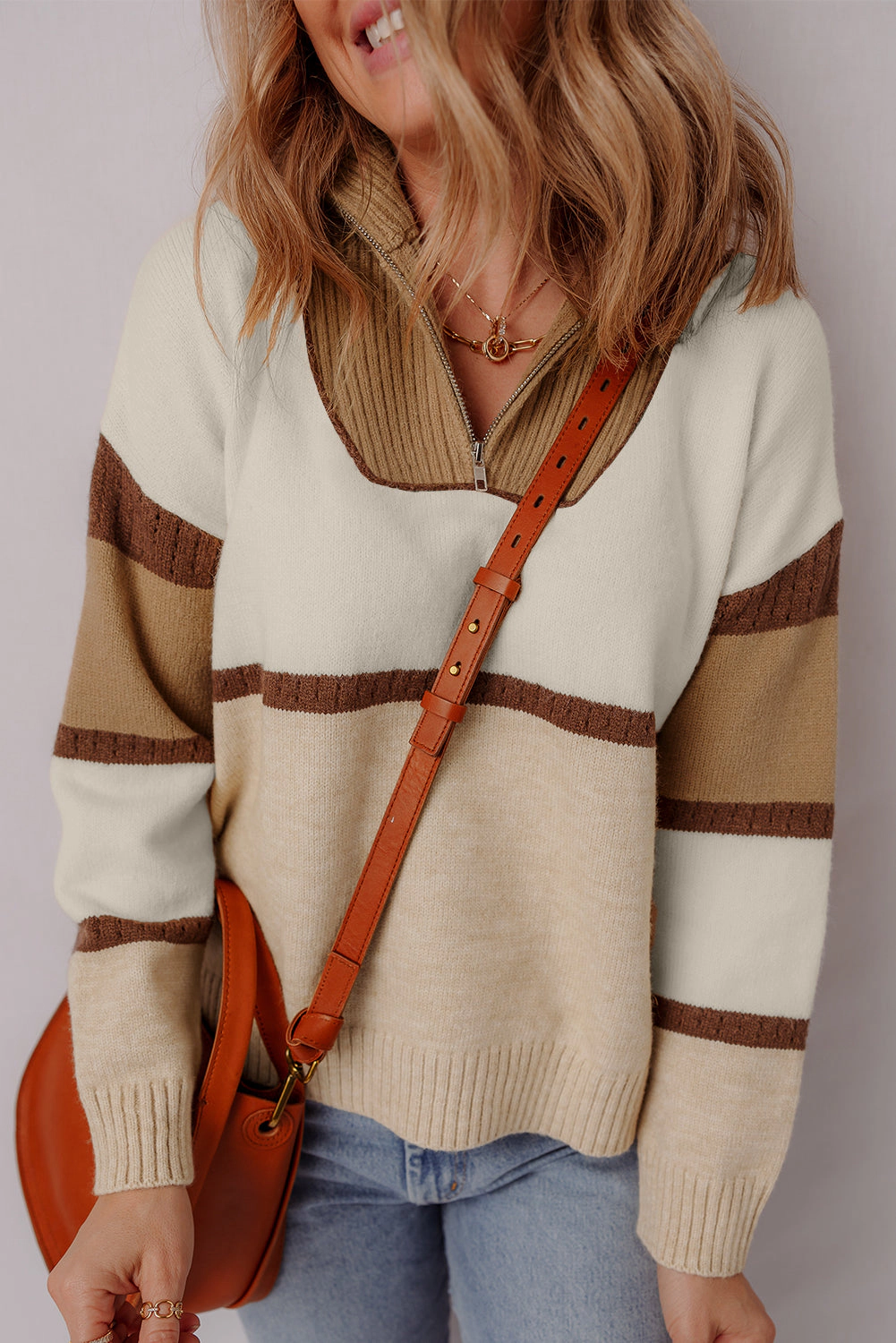 Threaded Pear Women's Guinevere Zipped Collared Pullover Sweater