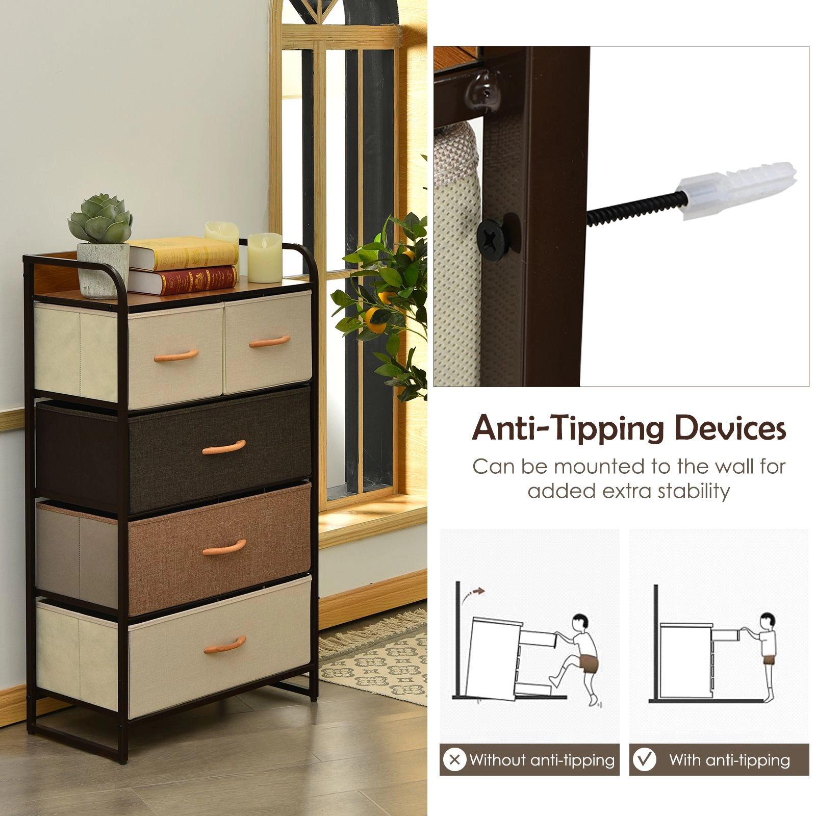SlickBlue 4-Tier Storage Organizer Tower with Fabric Drawers