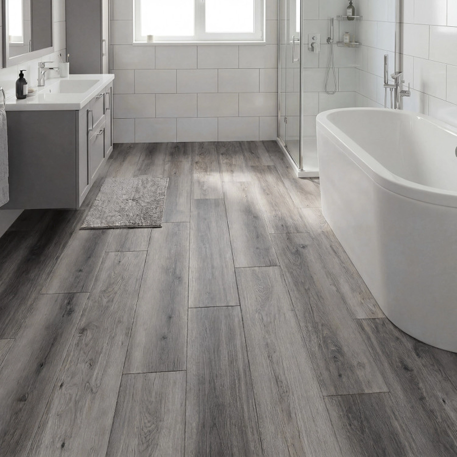 SUGIFT Waterproof 3D Wood Grain Floor Mat 36-sq.ft Coverage Rustic Brown/Gray
