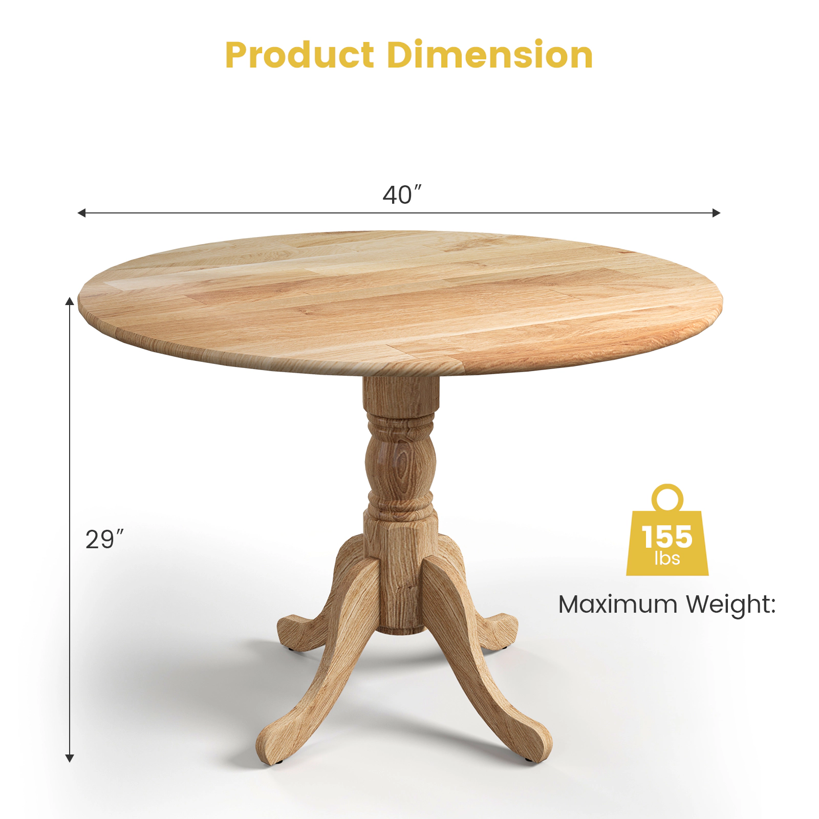SUGIFT Wooden Round Dining Table with Curved Trestle Legs 220-Lb Capacity Natural