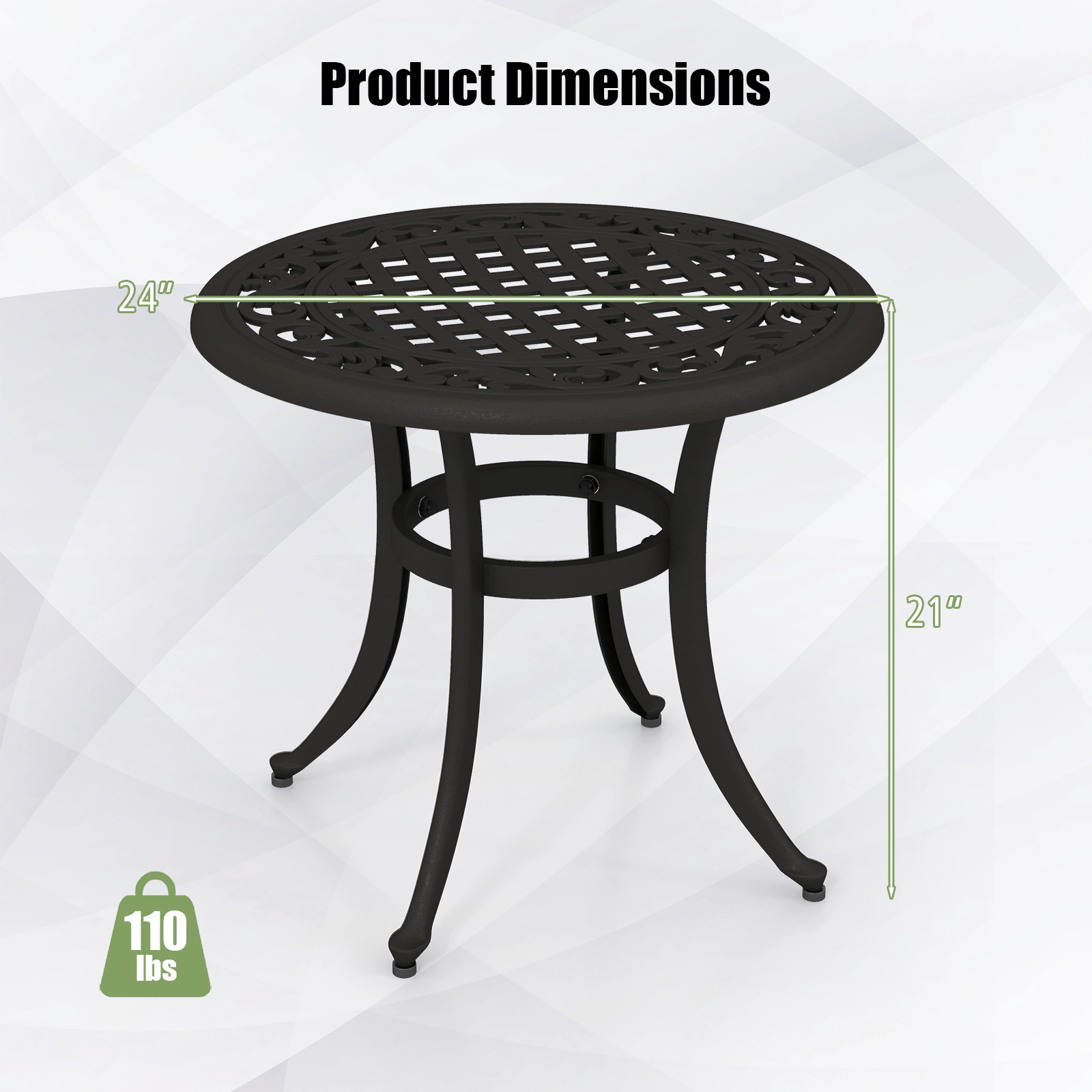 SUGIFT 24-in Round Cast Aluminum Patio Side Table with Adjustable Footpads 110-lb Capacity Antique Brown
