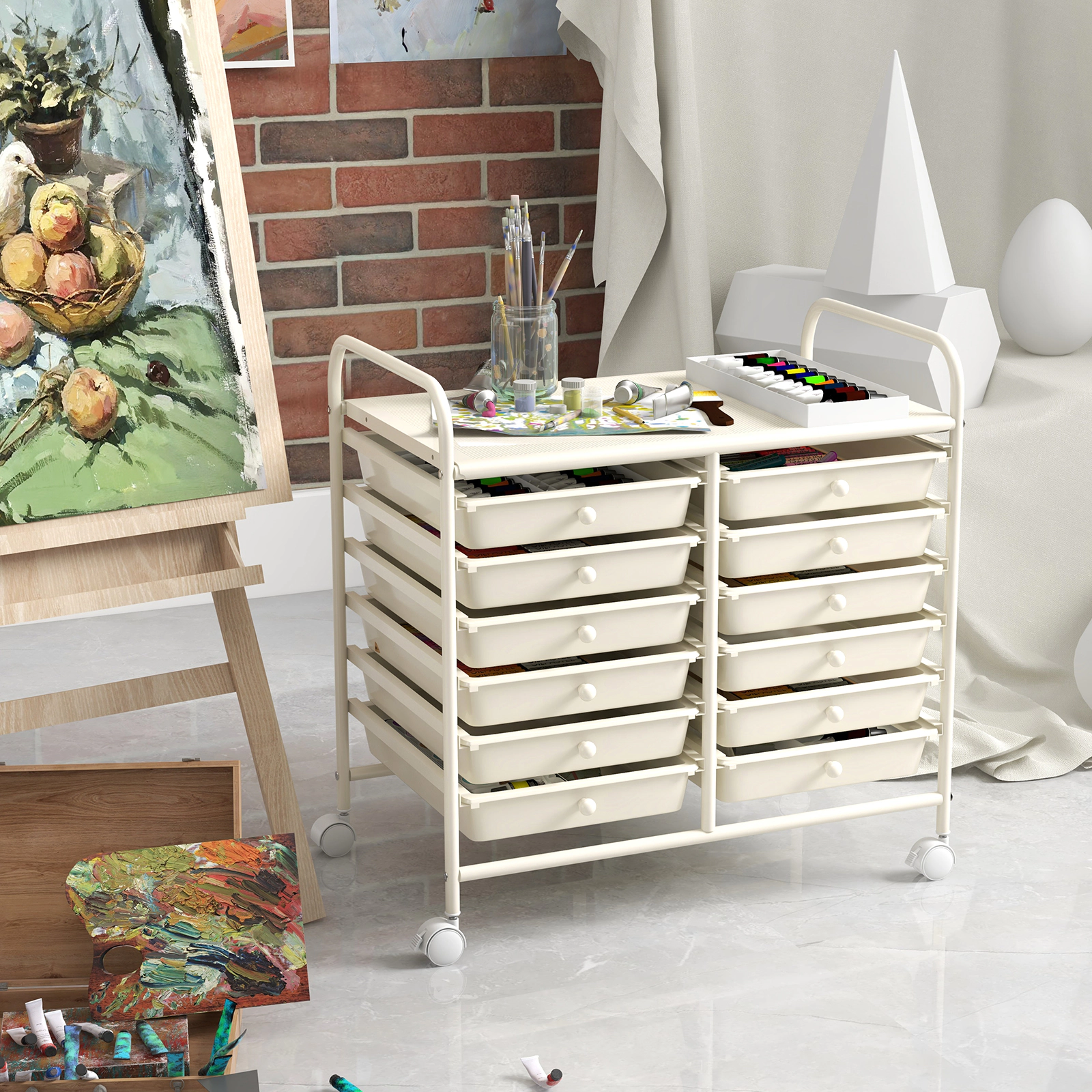 SUGIFT White 12-Drawer Rolling Storage Cart Pantry Laundry and Closet Organizer with Braked Casters