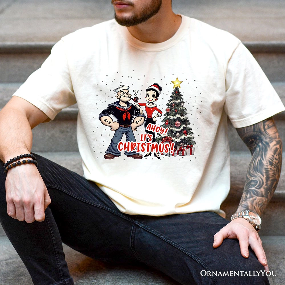 OrnamentallyYou Mens Ahoy! It's Christmus! Popeye And Olive T-Shirt