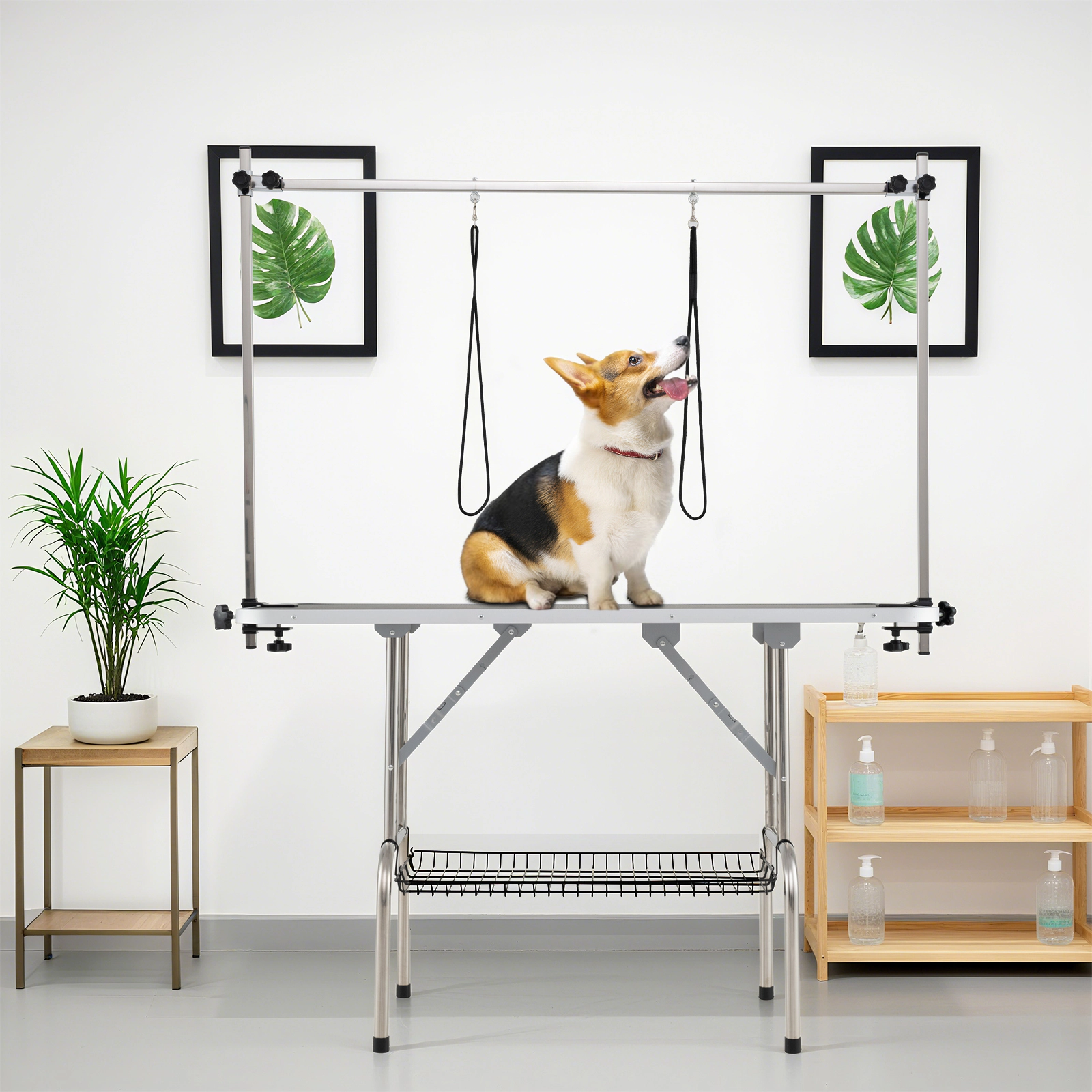 SUGIFT Black Foldable Dog Grooming Table with Adjustable Arms 47-in W 24-in D 30-in H 330-lb Tabletop Capacity