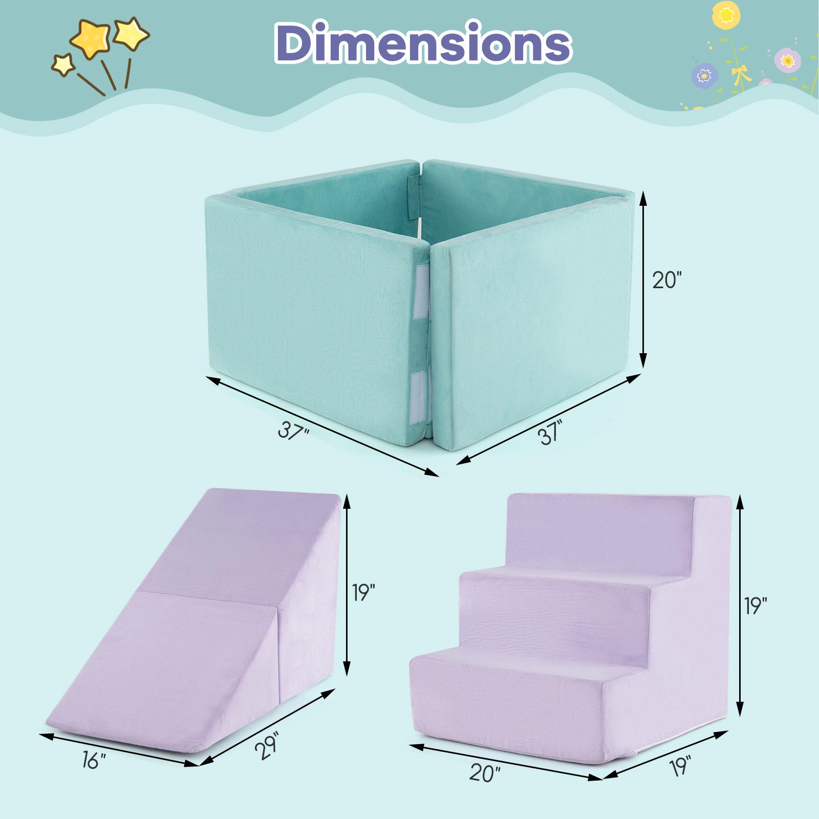 3-in-1 Toddler Soft Play Set 37-in Foam Ball Pit Triangle Climber and Step Block Washable Suede Covers Ages 3+ Purple