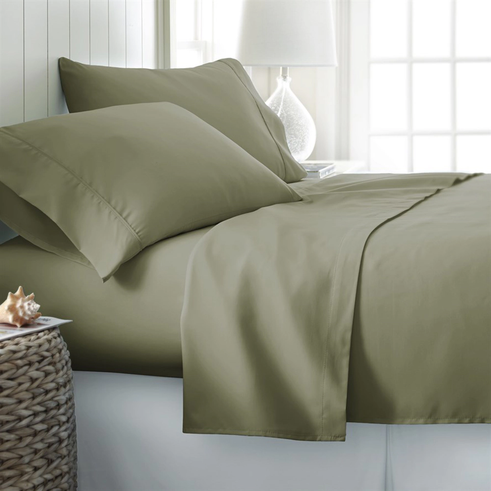Plazatex Luxurious Ultra Soft 100% Cotton Moisture Wicking Solid Color 4 Pieces Sheet Set Queen Sage