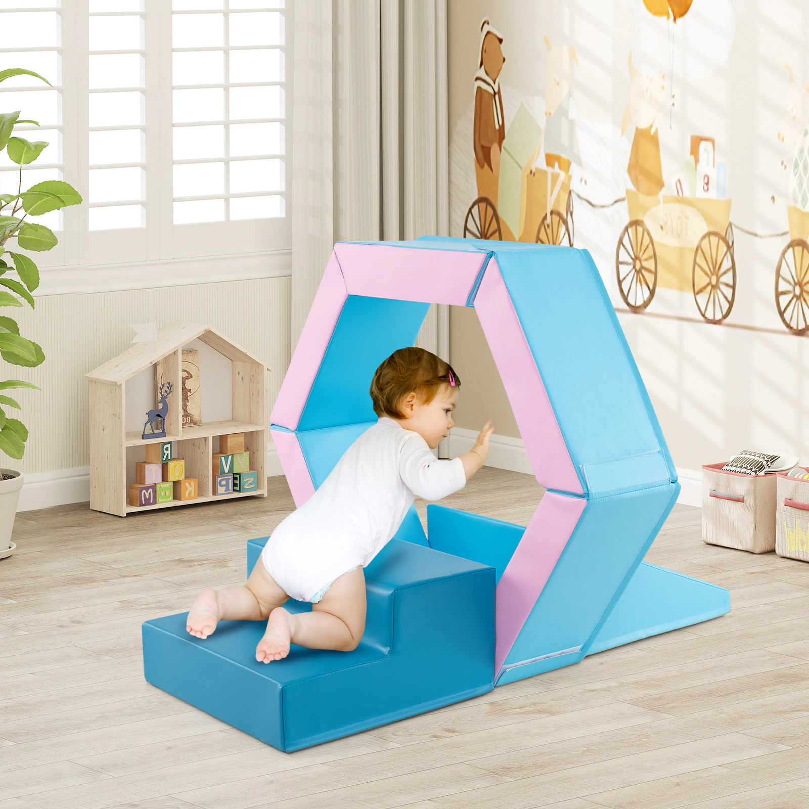 SUGIFT 3-Piece Baby Foam Climbing Blocks Climb and Crawl Set with Ball Pit Ages 1+ Blue