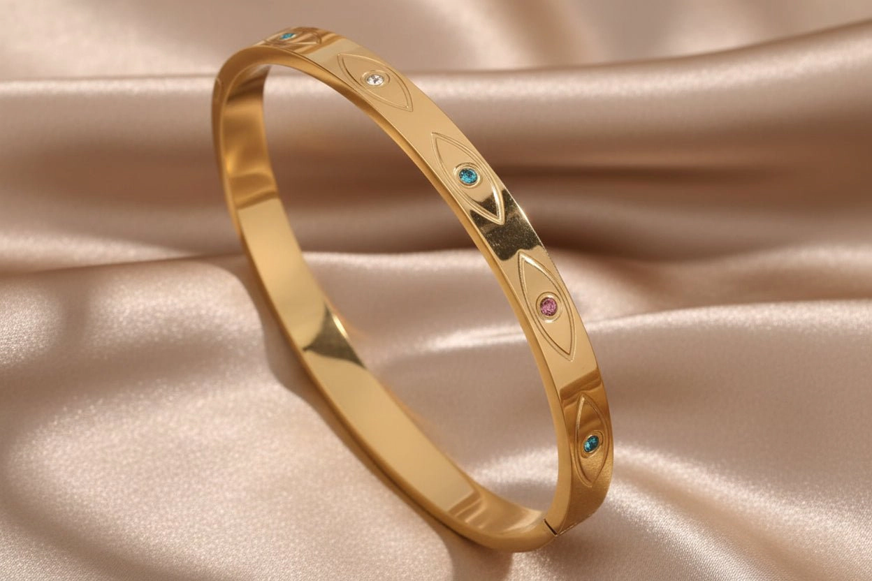 DressAtR Women's MultiColor Zircon Gold Tone Bangle Bracelet
