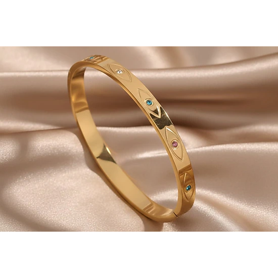 DressAtR Women's MultiColor Zircon Gold Tone Bangle Bracelet