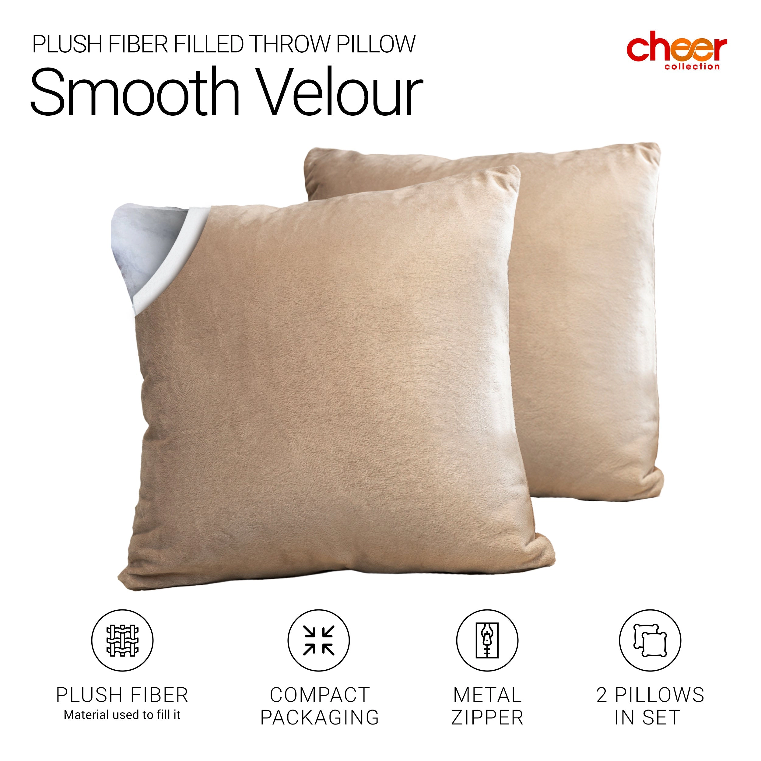 Cheer Collection Velour Accent Throw Pillow, 22 x in, Set of 2