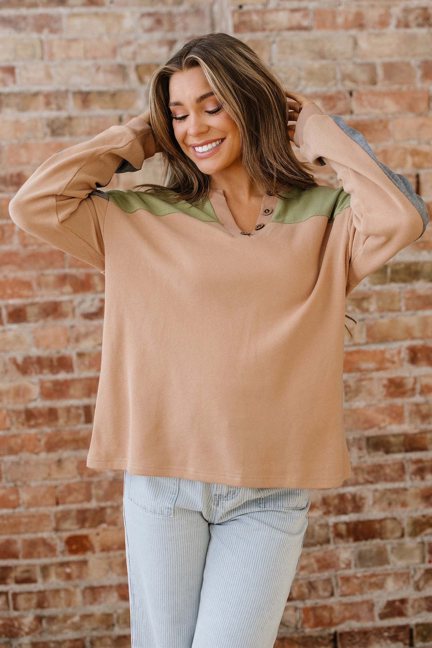 Threaded Pear Women's Amirah Drop Shoulder Henley Top