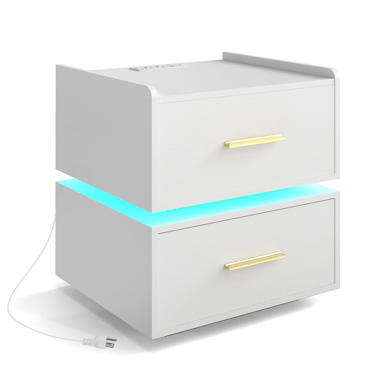 SUGIFT Adjustable RGB LED Light Strip Nightstand with Charging Station 77-lb Tabletop Capacity White