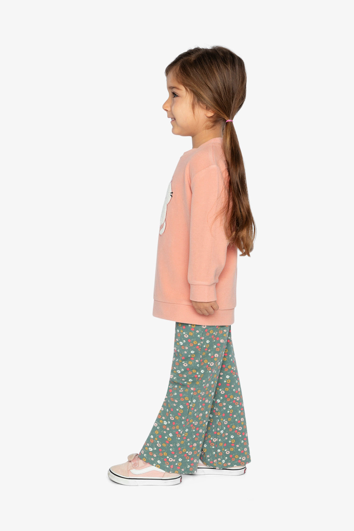 Deux par Girls Ribbed Tunic and Flared Leggings Set with Floral Print