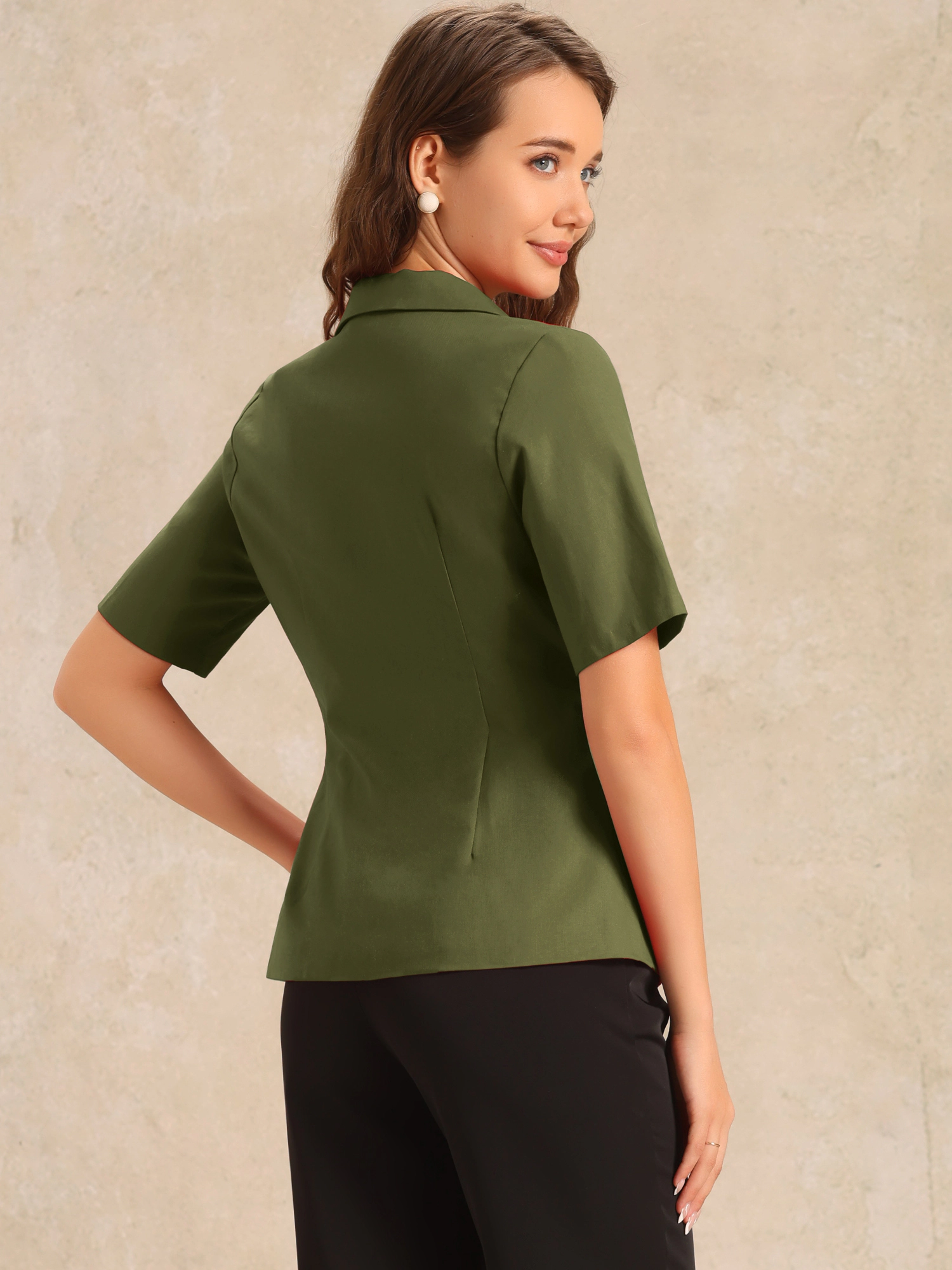 INSPIRE CHIC Women's Cotton Linen Button Office Business Short Sleeve Blazer