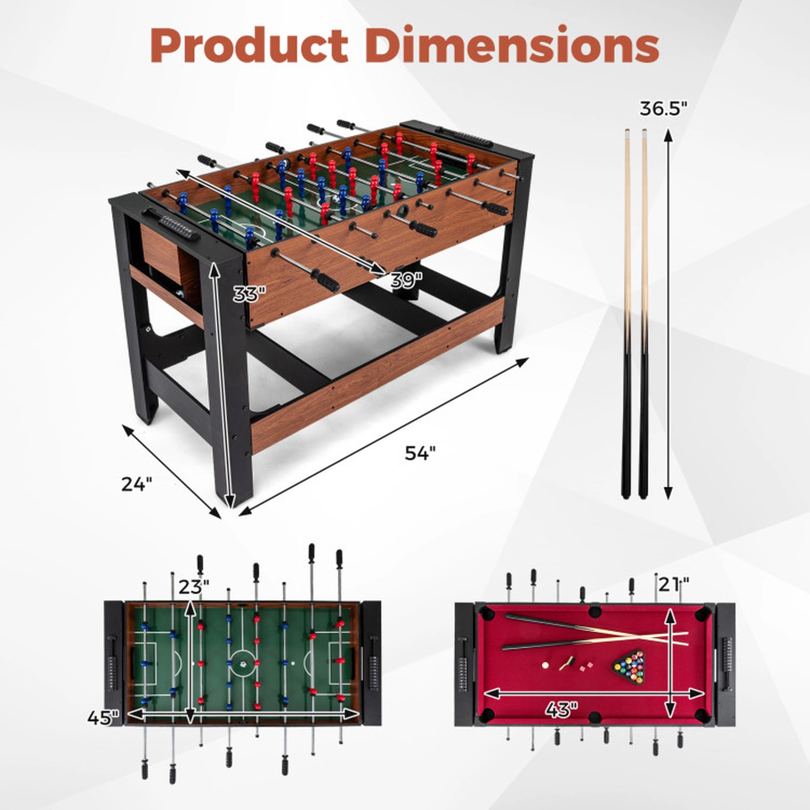 SUGIFT 54-Inch 2-in-1 Flip-and-Lock Foosball and Billiard Table, Black and Brown