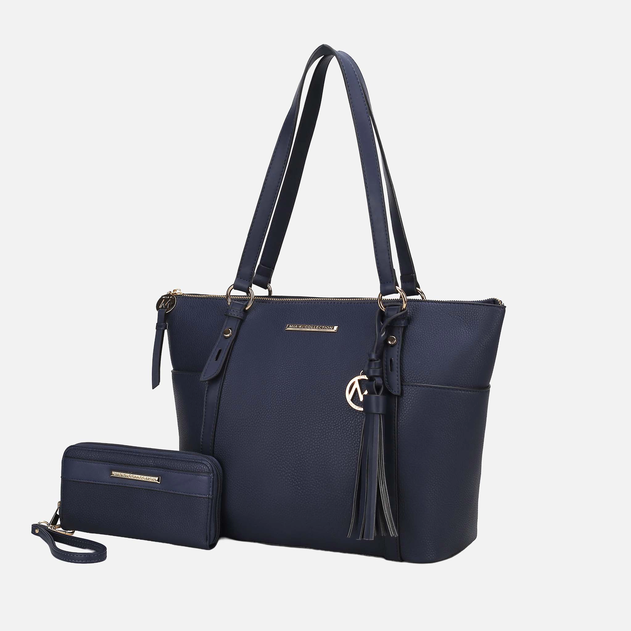 Mia K Collection Gloria Carryall Tote Bag with Matching Wallet - Pebbled Vegan Leather, Gold-Tone Hardware