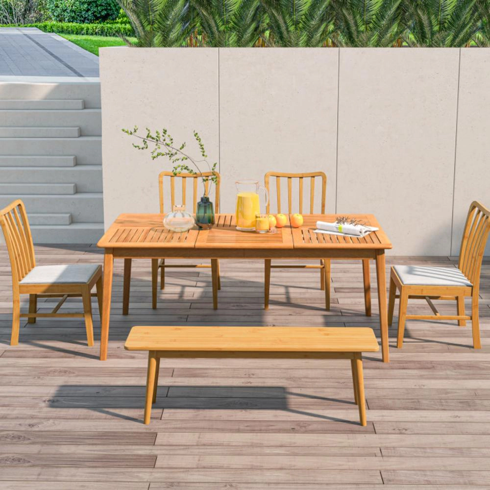 Hivvago 6-Person Outdoor Acacia Wood Rectangular Bistro Dining Table