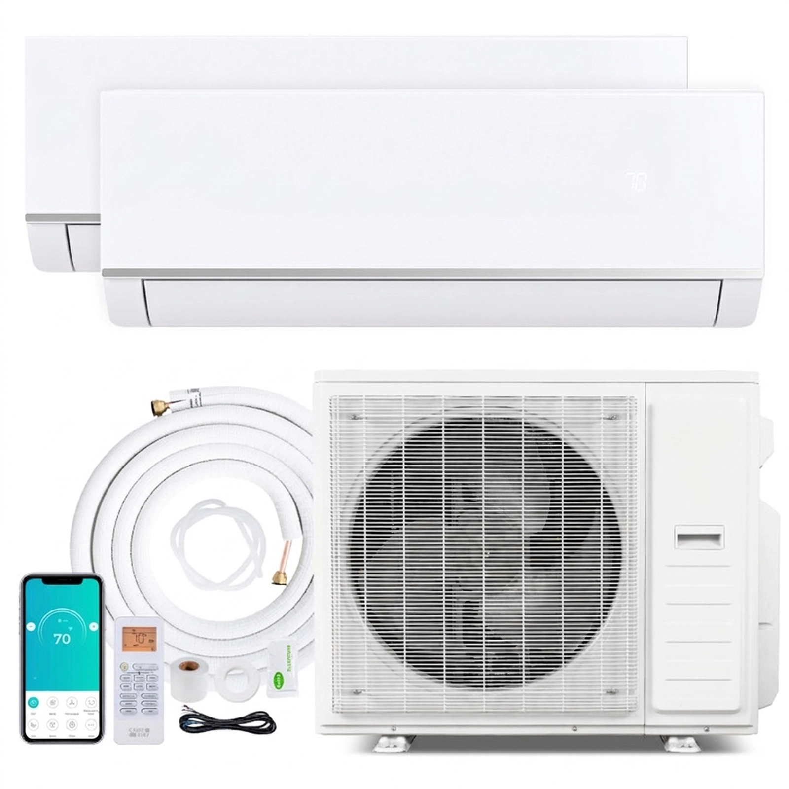 SUGIFT 38000-BTU 2-Zone 20-SEER2 208-230V Ductless Mini Split Air Conditioner with Heat Pump 18K + 18K
