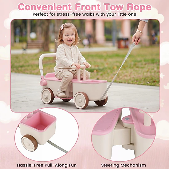 Hivvago 3-In-1 Kids Ride On Push Car With Rope And Storage Basket