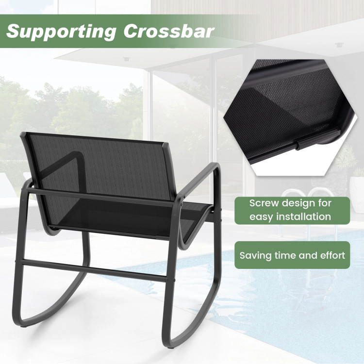 Hivvago 2 Rocking Bistro Chairs And Glass-Top Table For Porch Yard Balcony