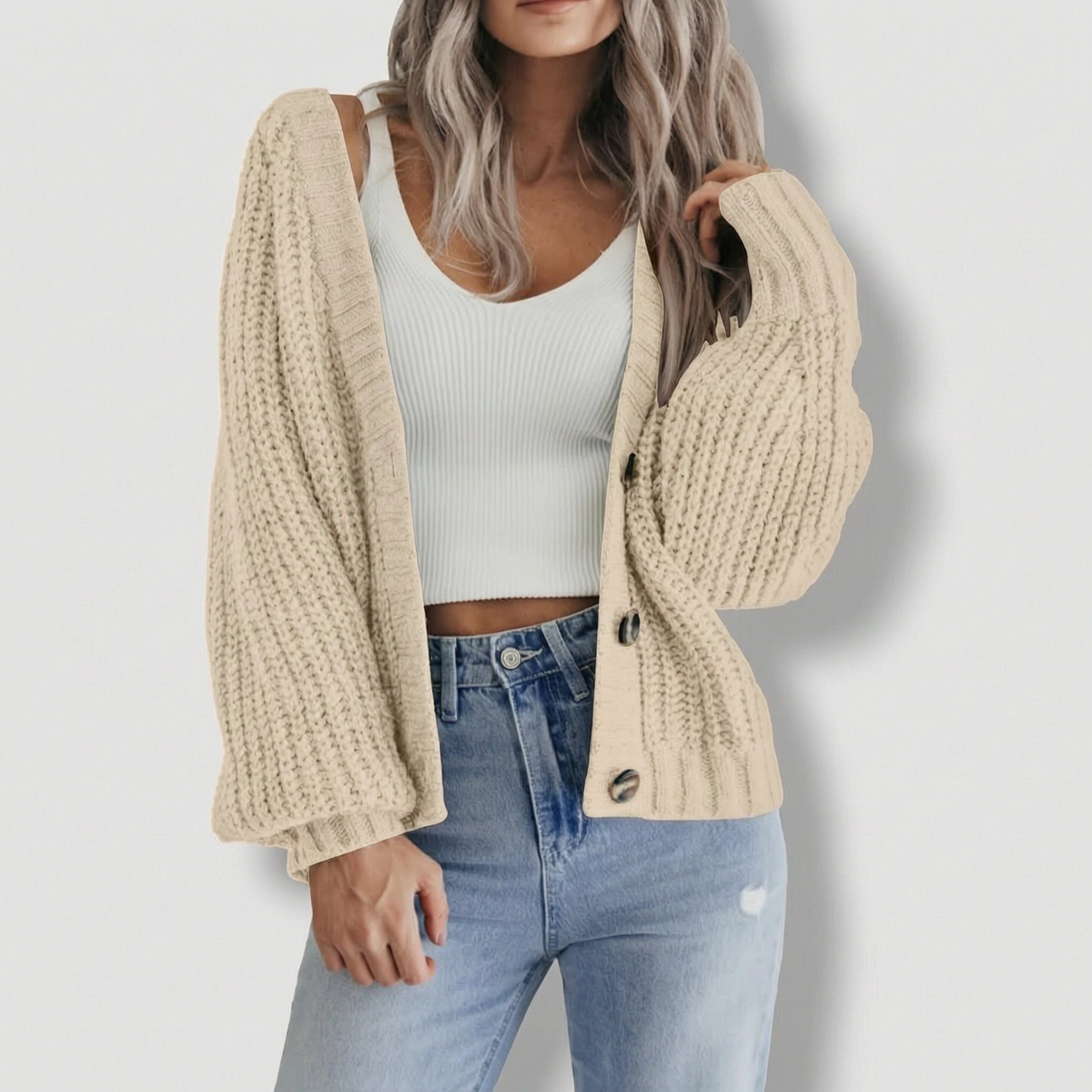 Zeagoo Women's V-Neck Button Down Chunky Knitted Loose Cardigan