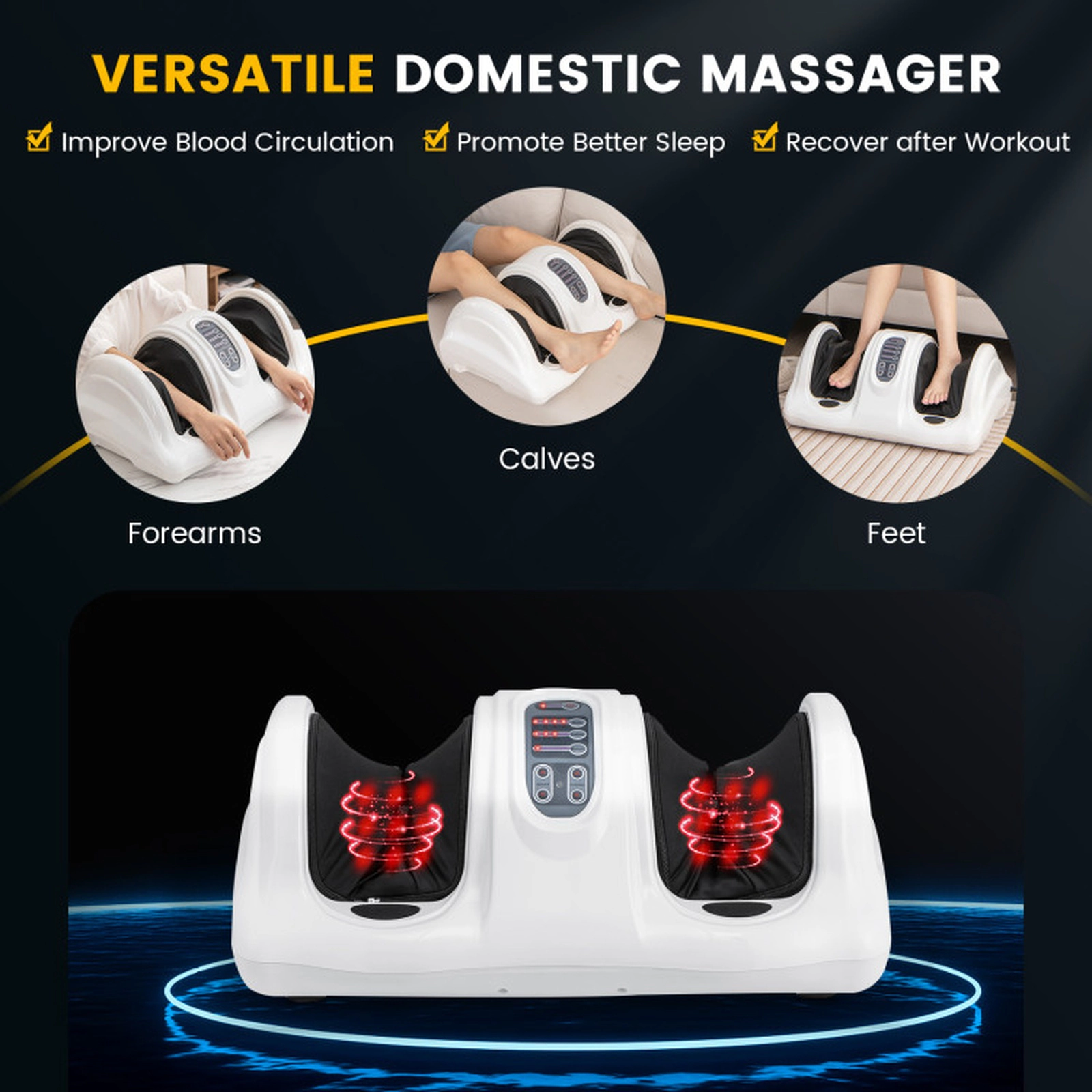 SUGIFT Therapeutic Shiatsu Foot Massager with High Intensity Rollers Fits Up to US Men’s Size 10 Women’s Size 12 White