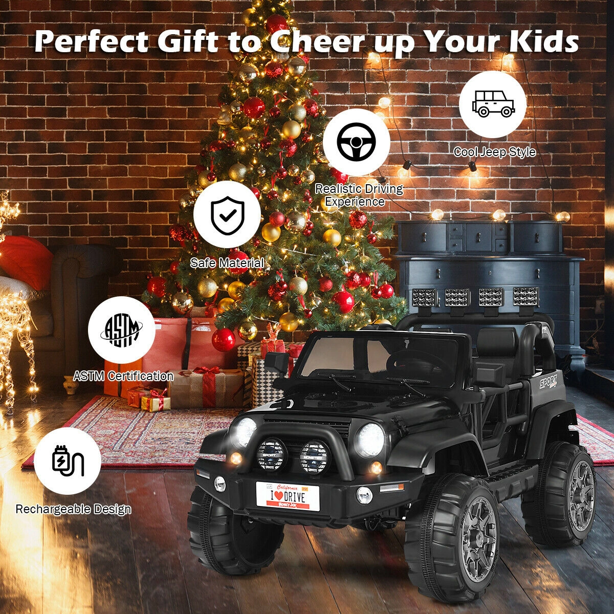 LJG Kids 12V 2-Seater Ride on Car Truck with Remote Control and Storage Room
